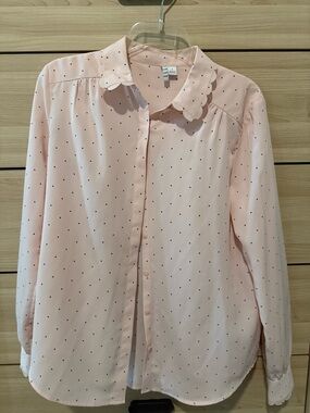 Elle Light Pink Polka Dot Scalloped Collar Blouse